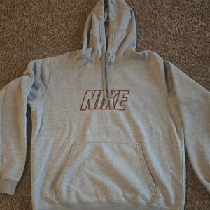 Nike Men's Gray Hoodie with Red Logo